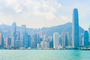 victoria harbour with tall buildings in hongkong