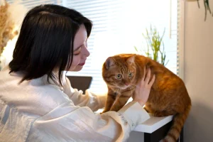 hongkonger woman with her beautiful orange cat